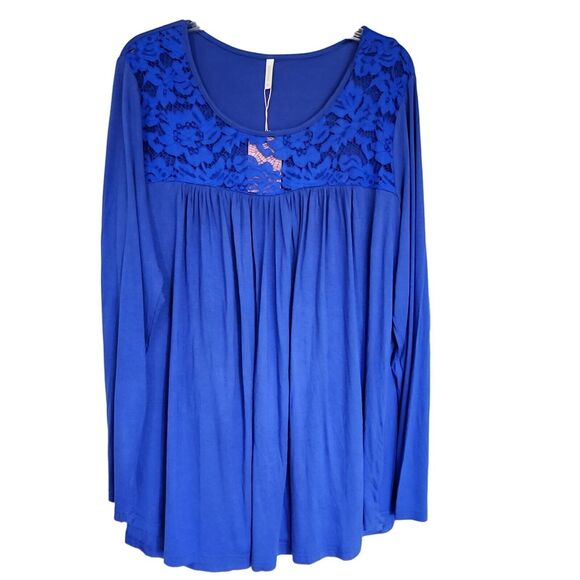 Bishuige Womens Blue Lace Detail Long Sleeve Top Rayon Blend Size 3XL NEW‎ - Picture 9 of 9